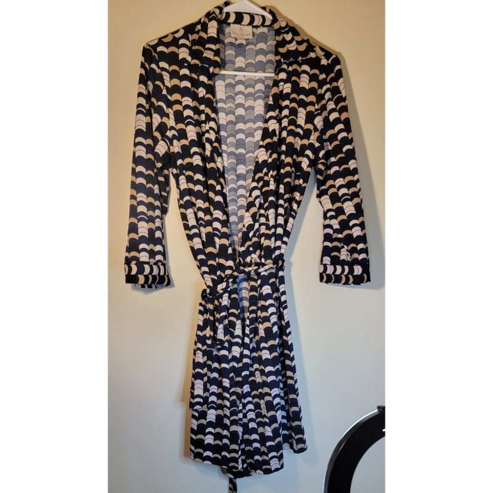 JB Julie Brown NYC Milo Wrap Dress Size Medium Pink Rosewood Blue Black Pattern